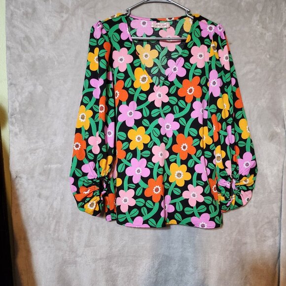 Traffic People Hippie Boho Colorful38 in Floral Print Blouse Balloon Sleeves & V - Picture 1 of 5